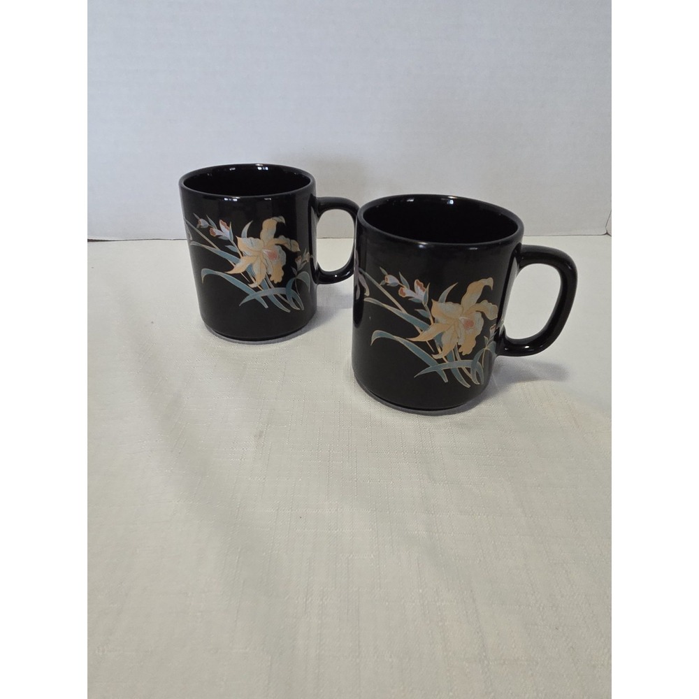 Interpur Ceramic Coffee Mugs Set of 2, 12 oz Black Floral, vintage, Asian, dark